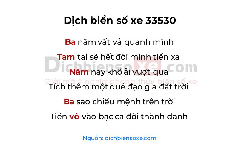 Dịch thơ biển số 33530