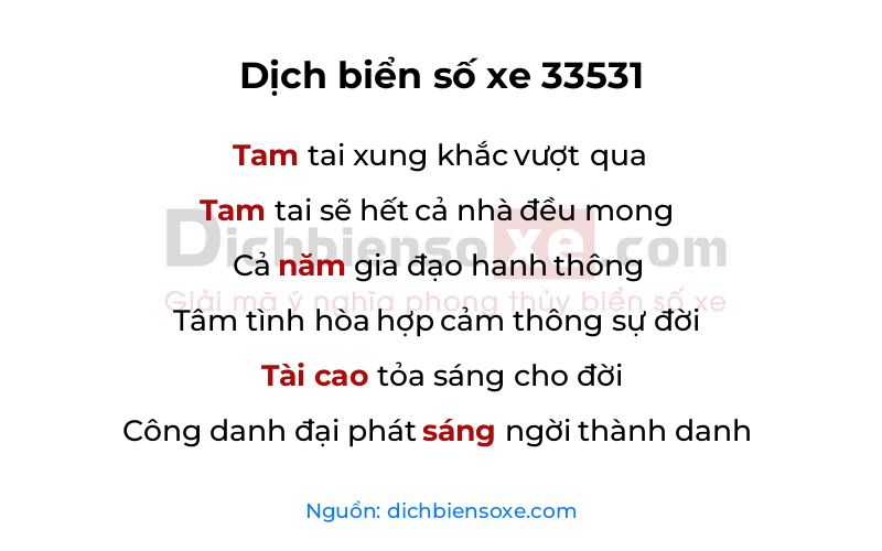 Dịch thơ biển số 33531