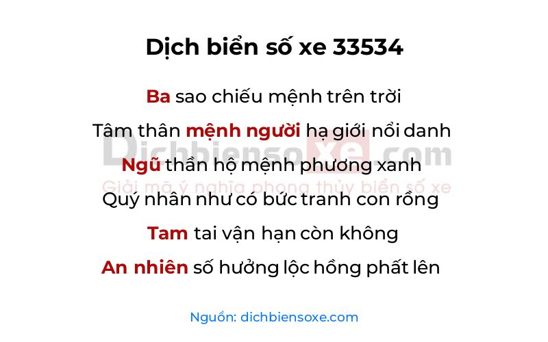 Dịch thơ biển số 33534