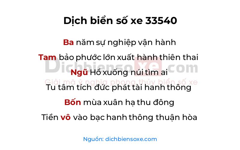 Dịch thơ biển số 33540
