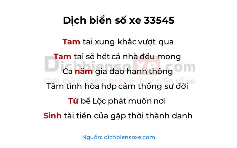 Dịch thơ biển số 33545