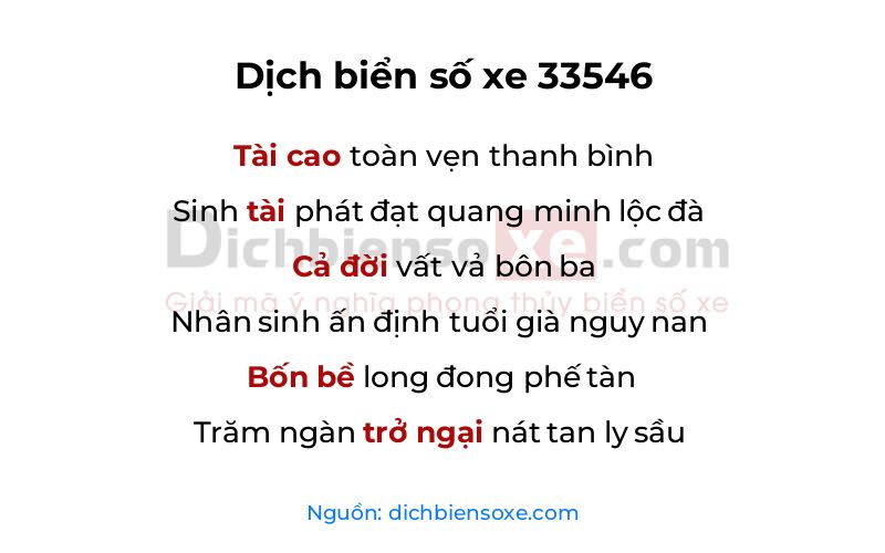 Dịch thơ biển số 33546