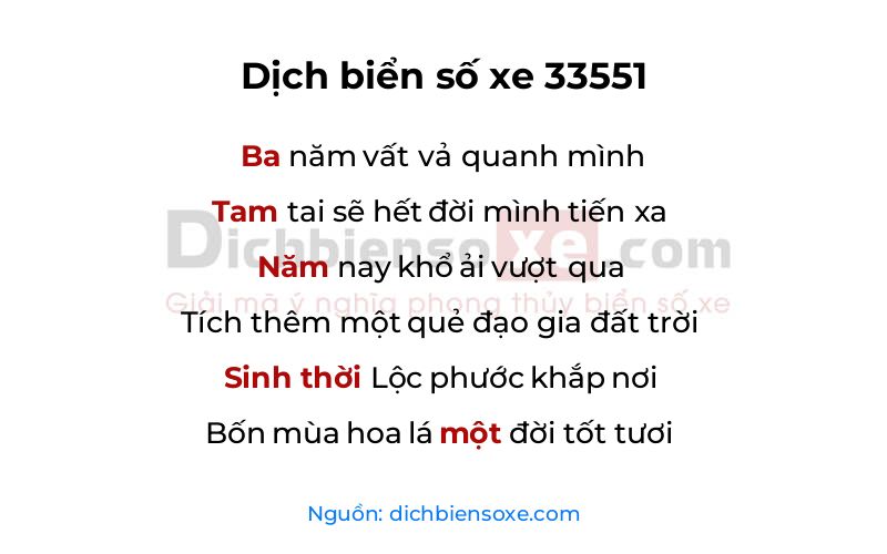 Dịch thơ biển số 33551