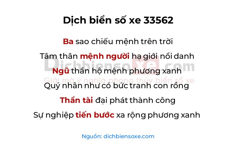 Dịch thơ biển số 33562