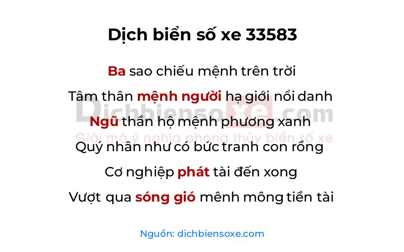 Dịch thơ biển số 33583