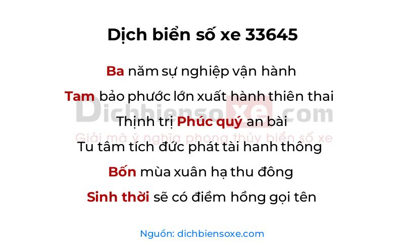 Dịch thơ biển số 33645