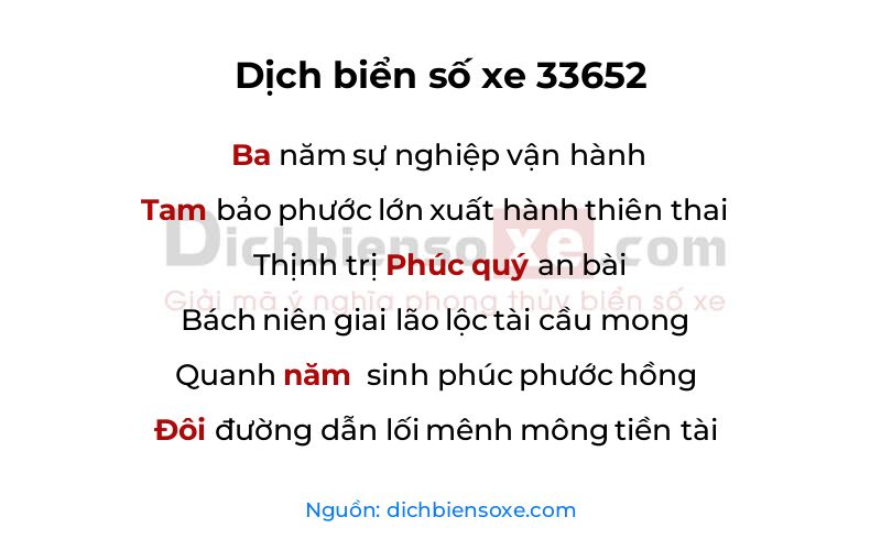 Dịch thơ biển số 33652