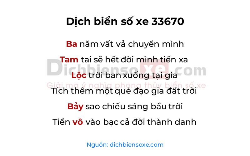 Dịch thơ biển số 33670