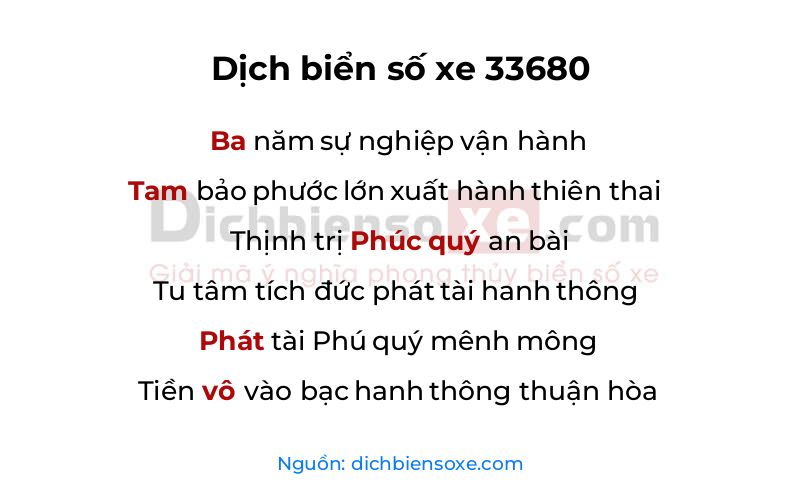 Dịch thơ biển số 33680