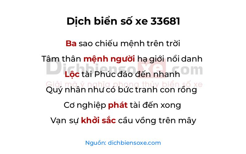 Dịch thơ biển số 33681
