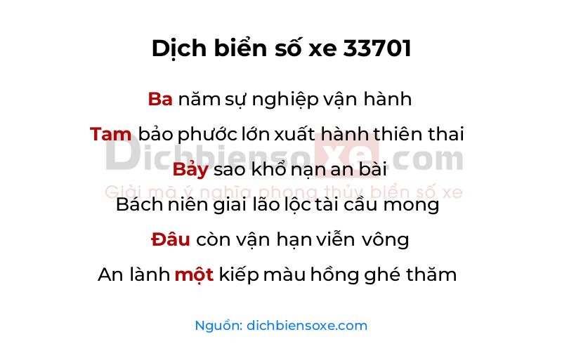 Dịch thơ biển số 33701