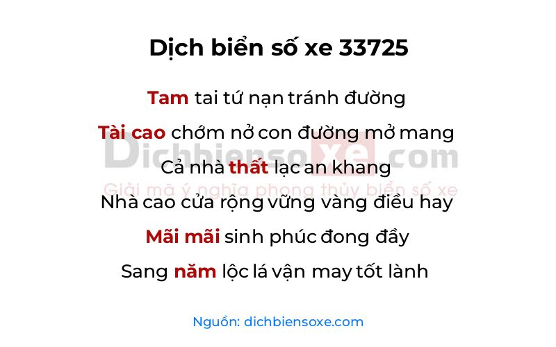 Dịch thơ biển số 33725