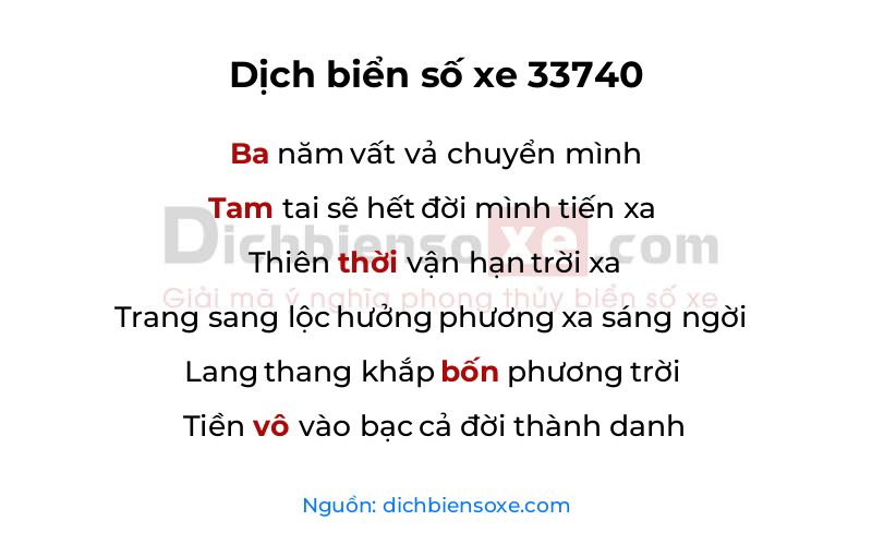 Dịch thơ biển số 33740