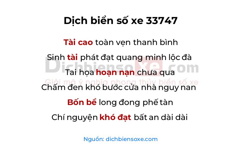 Dịch thơ biển số 33747