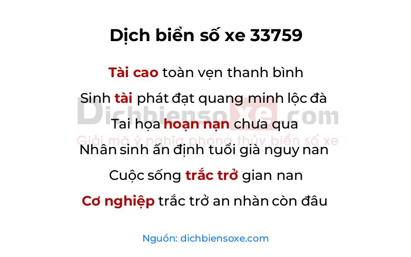 Dịch thơ biển số 33759