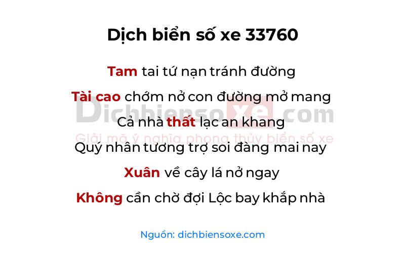 Dịch thơ biển số 33760