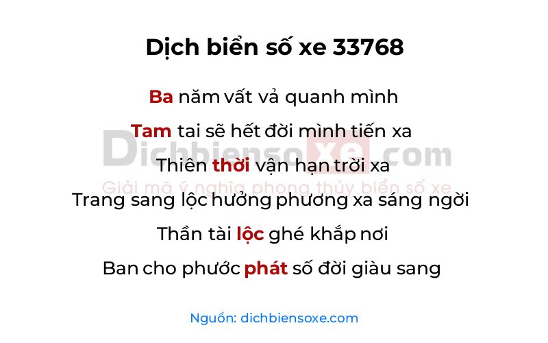 Dịch thơ biển số 33768