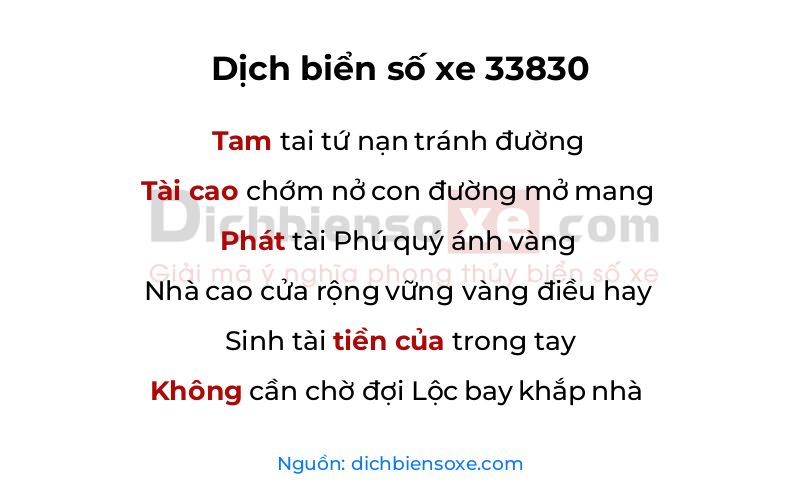 Dịch thơ biển số 33830