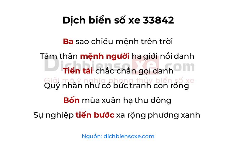Dịch thơ biển số 33842