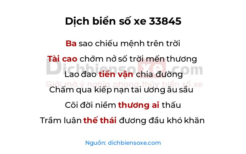 Dịch thơ biển số 33845