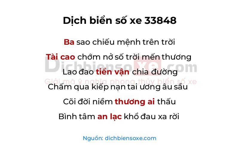 Dịch thơ biển số 33848