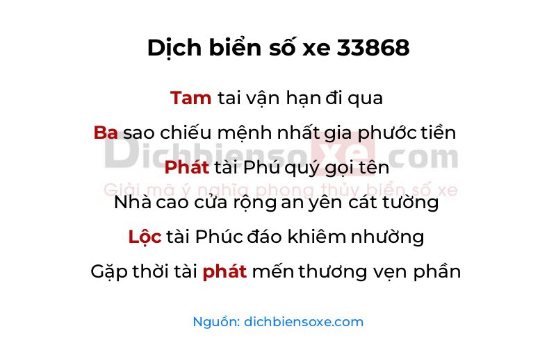 Dịch thơ biển số 33868