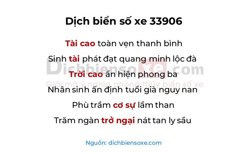 Dịch thơ biển số 33906