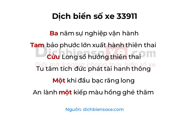 Dịch thơ biển số 33911