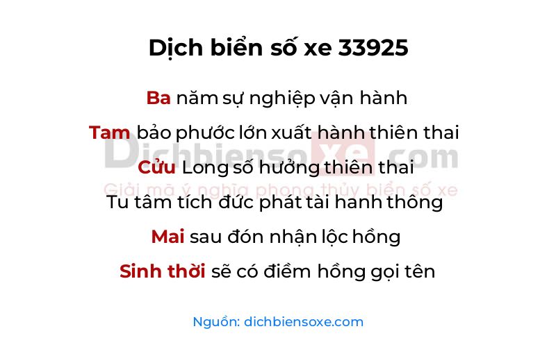 Dịch thơ biển số 33925