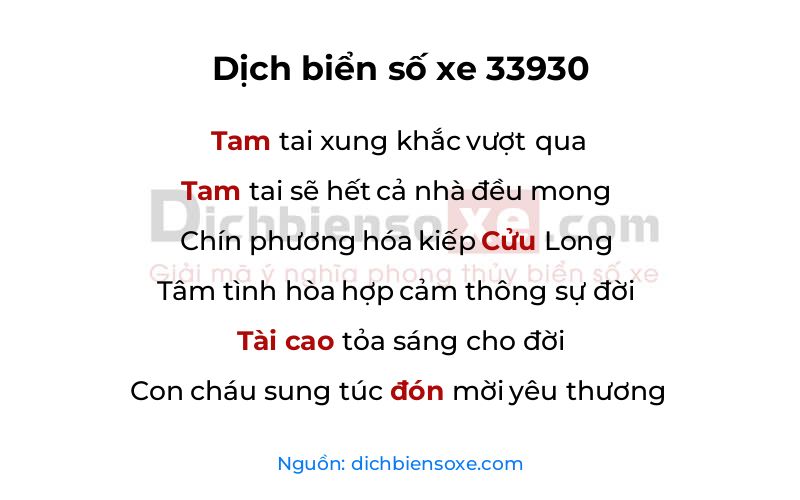 Dịch thơ biển số 33930