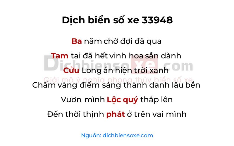 Dịch thơ biển số 33948