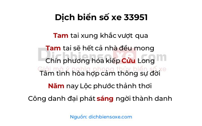 Dịch thơ biển số 33951