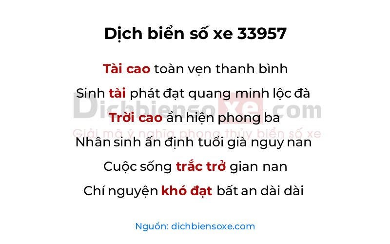 Dịch thơ biển số 33957