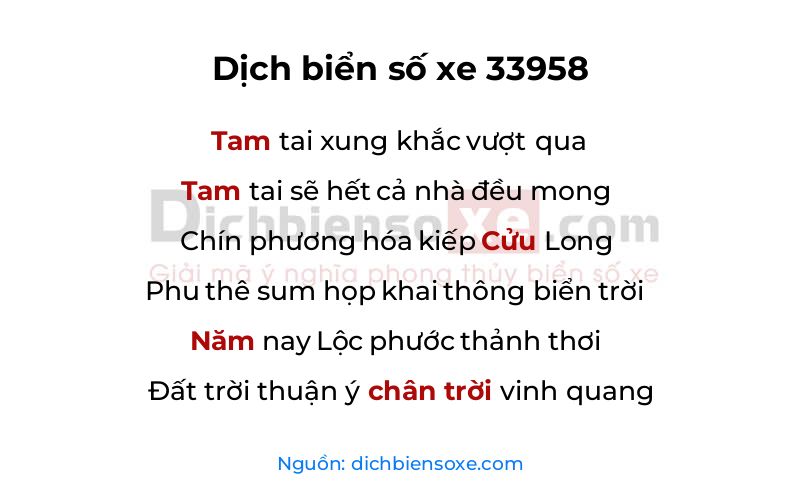 Dịch thơ biển số 33958