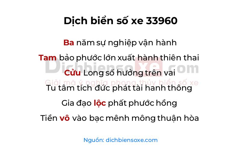 Dịch thơ biển số 33960