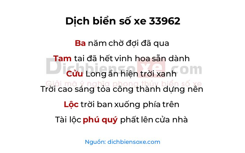 Dịch thơ biển số 33962