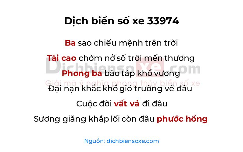 Dịch thơ biển số 33974