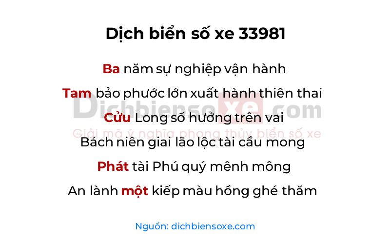 Dịch thơ biển số 33981
