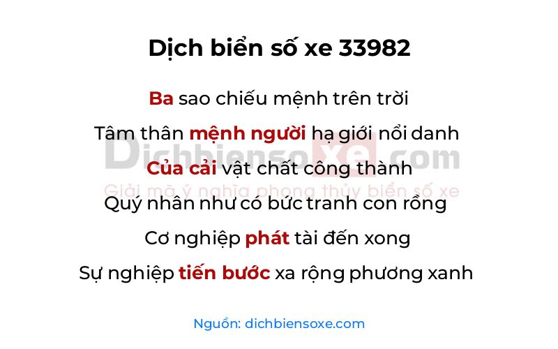 Dịch thơ biển số 33982