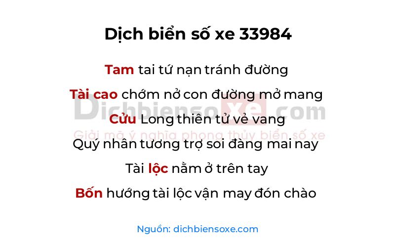 Dịch thơ biển số 33984