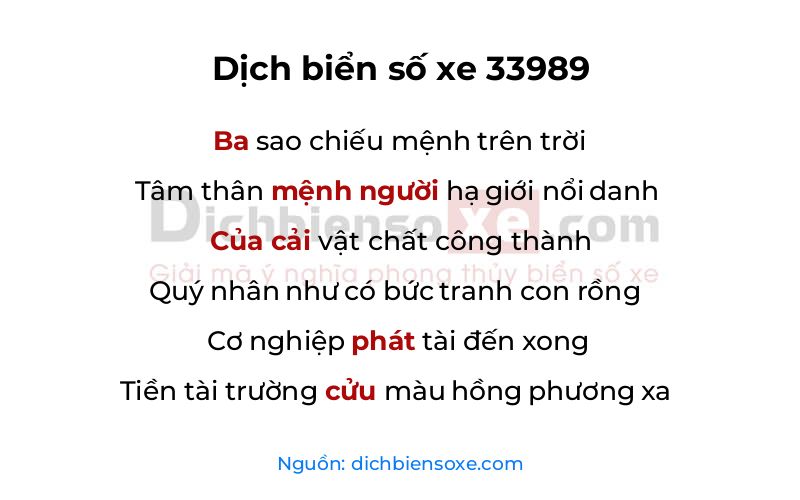 Dịch thơ biển số 33989