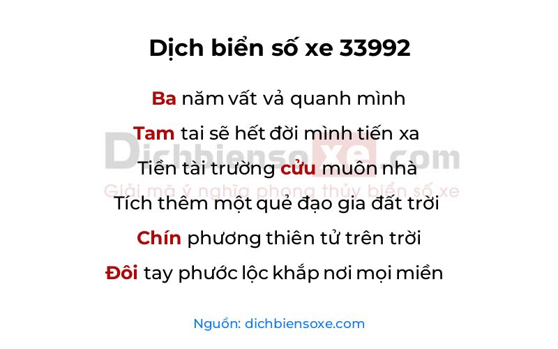 Dịch thơ biển số 33992