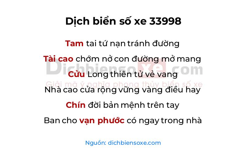 Dịch thơ biển số 33998