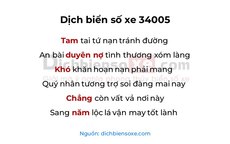 Dịch thơ biển số 34005