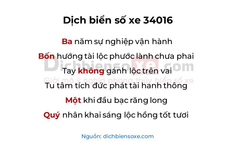Dịch thơ biển số 34016