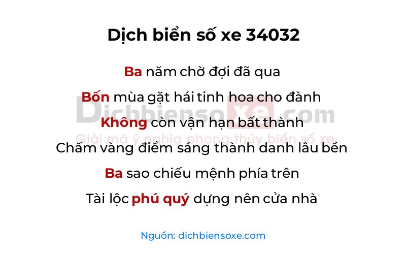 Dịch thơ biển số 34032