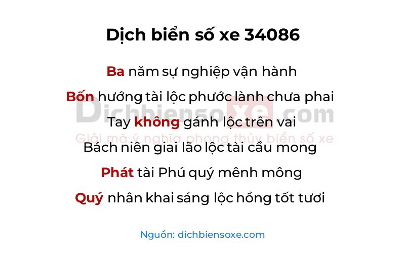Dịch thơ biển số 34086