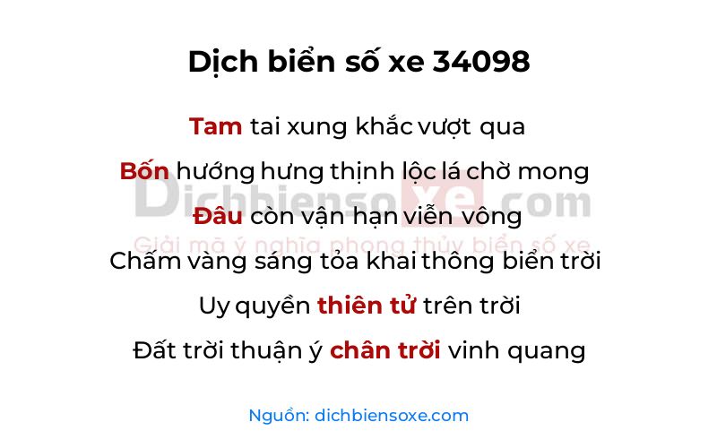 Dịch thơ biển số 34098