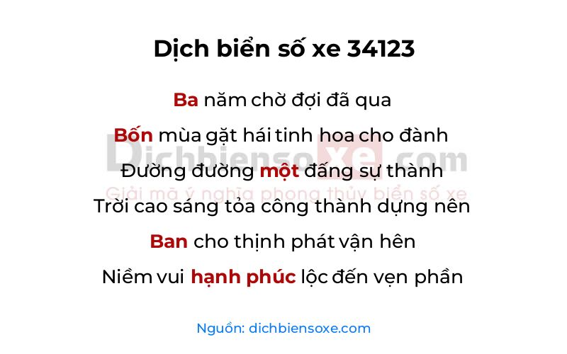 Dịch thơ biển số 34123