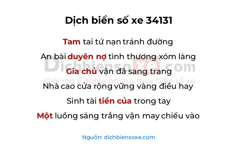 Dịch thơ biển số 34131